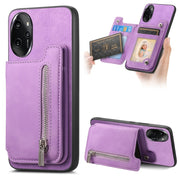 For Honor 100 Pro Retro MagSafe Zipper Wallet Card Bag Back Phone Case(Purple)