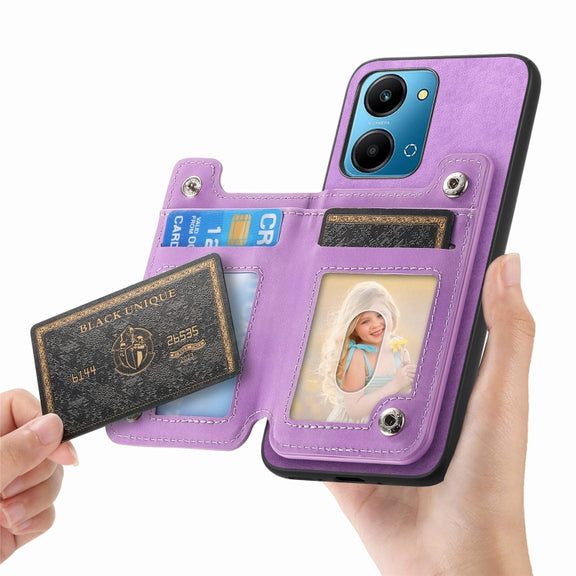 For Honor 100 Pro Retro MagSafe Zipper Wallet Card Bag Back Phone Case(Purple)