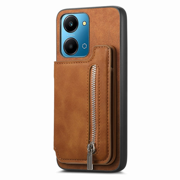 For Honor X50i+ Retro MagSafe Zipper Wallet Card Bag Back Phone Case(Brown)