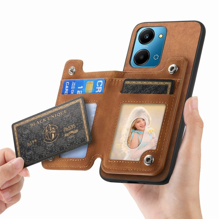For Honor X50i+ Retro MagSafe Zipper Wallet Card Bag Back Phone Case(Brown)