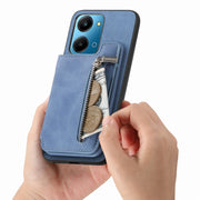 For Honor Play 50 Plus 5G Retro MagSafe Zipper Wallet Card Bag Back Phone Case(Blue)