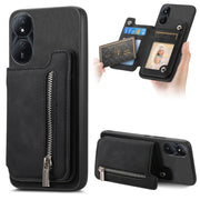 For Honor Play 50 Plus 5G Retro MagSafe Zipper Wallet Card Bag Back Phone Case(Black)