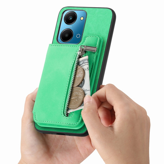 For Honor 90 Pro 5G Retro MagSafe Zipper Wallet Card Bag Back Phone Case(Green)