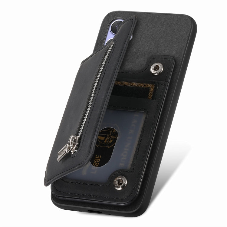 For Honor 90 Pro 5G Retro MagSafe Zipper Wallet Card Bag Back Phone Case(Black)