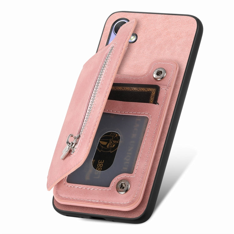 For Honor 90 Retro MagSafe Zipper Wallet Card Bag Back Phone Case(Pink)