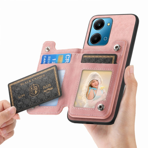 For Honor 90 Retro MagSafe Zipper Wallet Card Bag Back Phone Case(Pink)