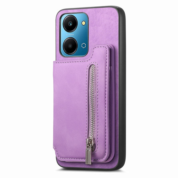 For Honor 90 Retro MagSafe Zipper Wallet Card Bag Back Phone Case(Purple)