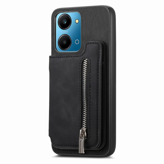 For Honor 90 Retro MagSafe Zipper Wallet Card Bag Back Phone Case(Black)