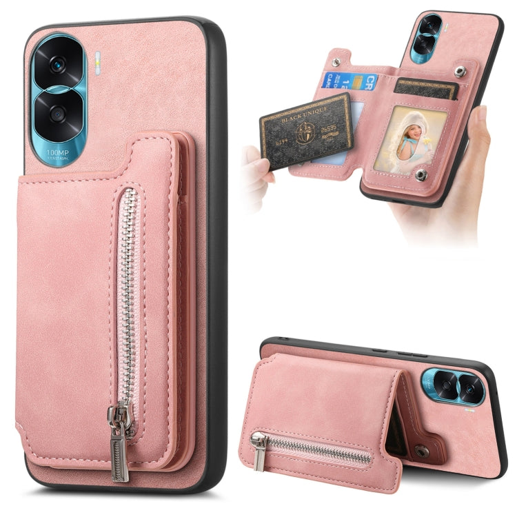 For Honor X50i Retro MagSafe Zipper Wallet Card Bag Back Phone Case(Pink) - Honor Cases by PMC TechLife | Online Shopping South Africa | PMC TechLife | Buy Now Pay Later Mobicred