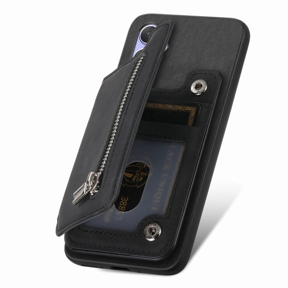 For Honor X50i Retro MagSafe Zipper Wallet Card Bag Back Phone Case(Black)