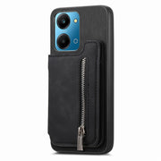 For Honor X7b / Play 8T 5G Retro MagSafe Zipper Wallet Card Bag Back Phone Case(Black)
