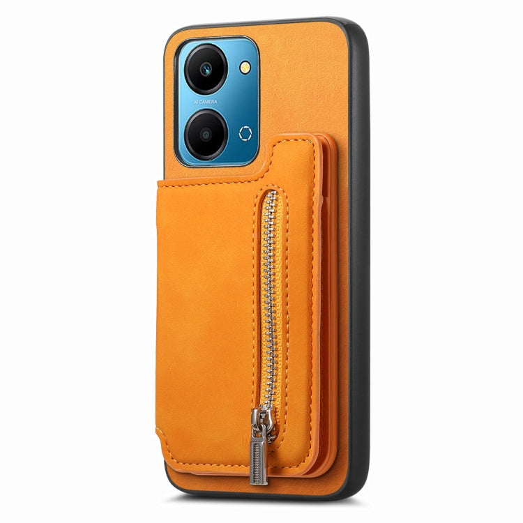 For Honor Play 7T / X7a Retro MagSafe Zipper Wallet Card Bag Back Phone Case(Yellow)