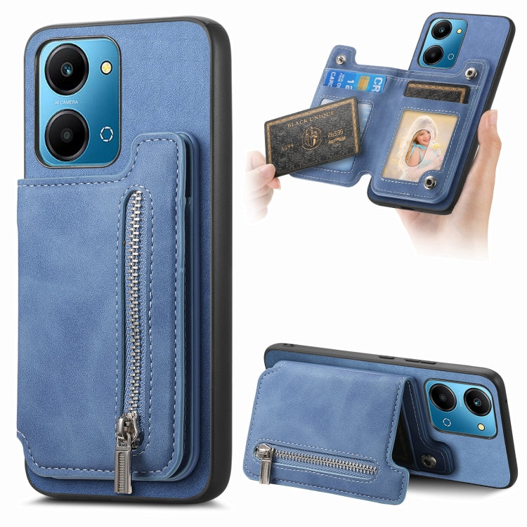 For Honor Play 7T / X7a Retro MagSafe Zipper Wallet Card Bag Back Phone Case(Blue) - free shipping - PMC TechLife - Order now!