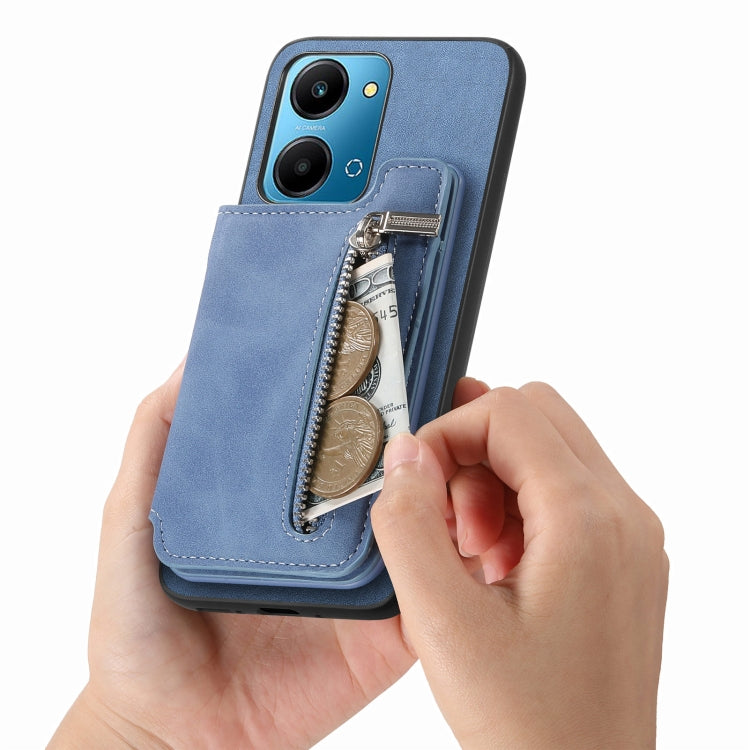 For Honor Play 7T / X7a Retro MagSafe Zipper Wallet Card Bag Back Phone Case(Blue)