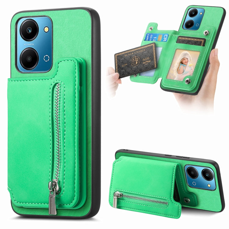 For Honor Play 7T / X7a Retro MagSafe Zipper Wallet Card Bag Back Phone Case(Green) - Honor Cases by PMC TechLife | Online Shopping South Africa | PMC TechLife | Buy Now Pay Later Mobicred