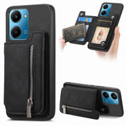 For Honor Play 7T / X7a Retro MagSafe Zipper Wallet Card Bag Back Phone Case(Black)
