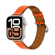 For Apple Watch 46mm / 49mm / 45mm / 44mm Classic Connector Buckle Slim Cow Real Leather Watch Band(Orange)