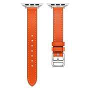 For Apple Watch 46mm / 49mm / 45mm / 44mm Classic Connector Buckle Slim Cow Real Leather Watch Band(Orange)