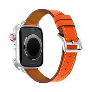 For Apple Watch 46mm / 49mm / 45mm / 44mm Classic Connector Buckle Slim Cow Real Leather Watch Band(Orange)