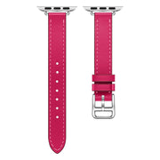 For Apple Watch 46mm / 49mm / 45mm / 44mm Classic Connector Buckle Slim Cow Real Leather Watch Band(Rose Red)