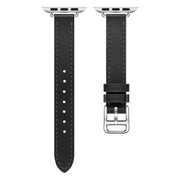 For Apple Watch 46mm / 49mm / 45mm / 44mm Classic Connector Buckle Slim Cow Real Leather Watch Band(Black)
