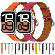 For Apple Watch 46mm / 49mm / 45mm / 44mm Classic Connector Buckle Slim Cow Real Leather Watch Band(Orange)