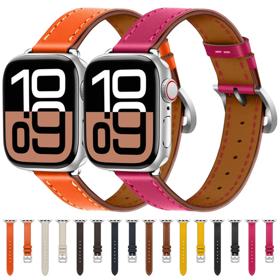 For Apple Watch 46mm / 49mm / 45mm / 44mm Classic Connector Buckle Slim Cow Real Leather Watch Band(Black)