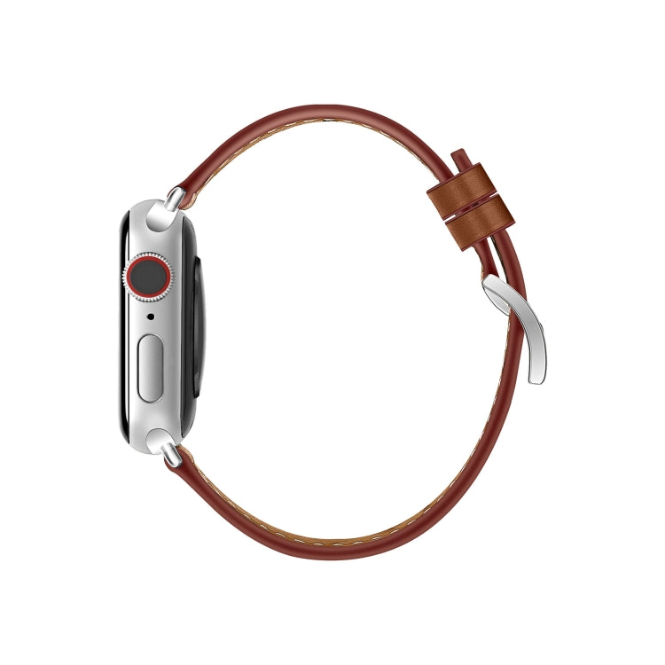 For Apple Watch 46mm / 49mm / 45mm / 44mm Classic Connector Buckle Slim Cow Real Leather Watch Band(Orange)