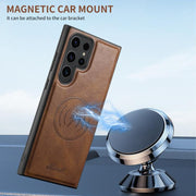 For Samsung Galaxy S25 Ultra 5G Suteni H19 Oil Wax 2-in-1 MagSafe Removable Card Box Back Phone Case(Brown)