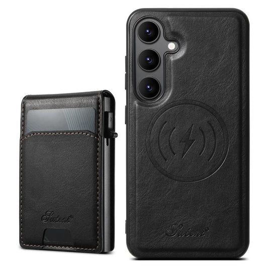 For Samsung Galaxy S25+ 5G Suteni H19 Oil Wax 2-in-1 MagSafe Removable Card Box Back Phone Case(Black) - free shipping - PMC Jewellery - Order now!