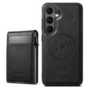 For Samsung Galaxy S25+ 5G Suteni H19 Oil Wax 2-in-1 MagSafe Removable Card Box Back Phone Case(Black)