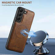 For Samsung Galaxy S25+ 5G Suteni H19 Oil Wax 2-in-1 MagSafe Removable Card Box Back Phone Case(Black)