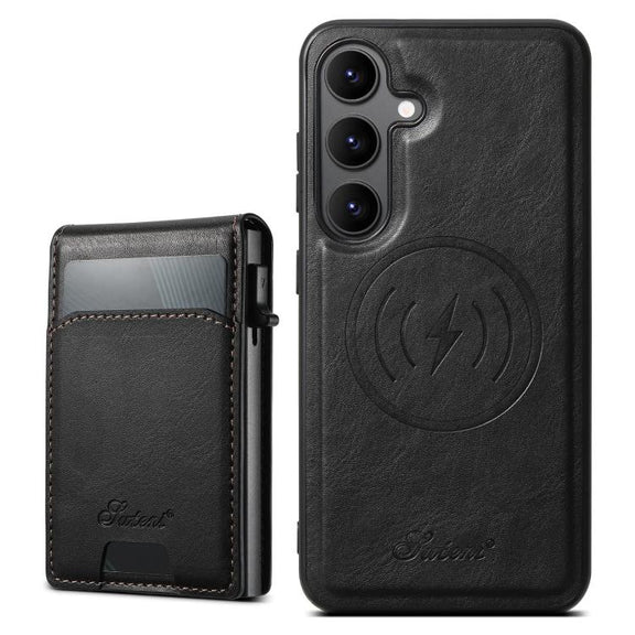 For Samsung Galaxy S25+ 5G Suteni H19 Oil Wax 2-in-1 MagSafe Removable Card Box Back Phone Case(Black)