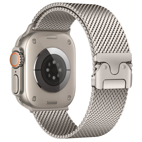 For Apple Watch 46mm / 49mm / 45mm / 44mm Umbrella Buckle Think Milanese Plate Stainless Steel Paracord Buckle Watch Band(Starlight)