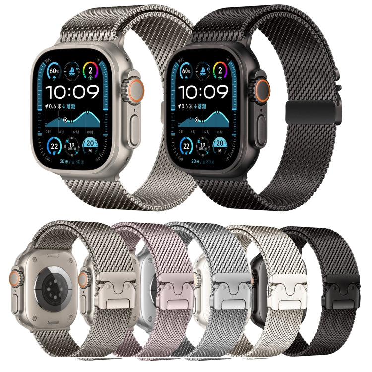 For Apple Watch 42mm / 41mm / 40mm / 38mm Umbrella Buckle Think Milanese Plate Stainless Steel Paracord Buckle Watch Band(Starlight)