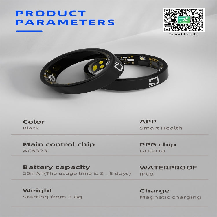 R20 SIZE 14 Smart Ring, Support Heart Rate / Blood Oxygen / Sleep Monitoring / Multiple Sports Modes(Black)