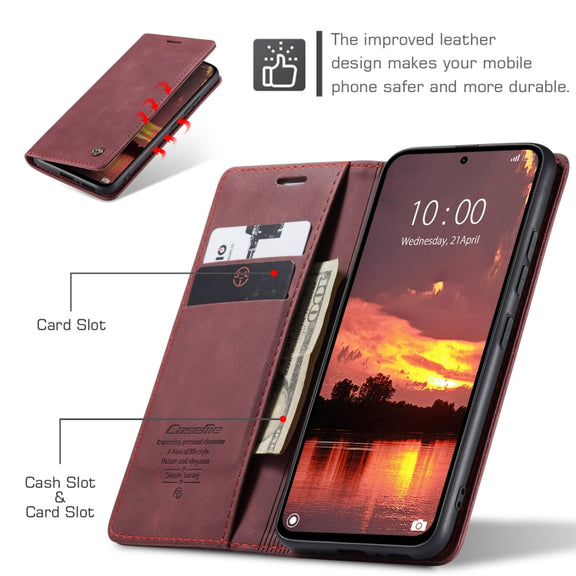 For Redmi Note 14 5G CaseMe 013 Multifunctional Horizontal Flip Leather Phone Case(Red)