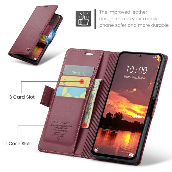 For Redmi Note 14 5G CaseMe 023 Butterfly Buckle Litchi Texture RFID Anti-theft Leather Phone Case(Red)