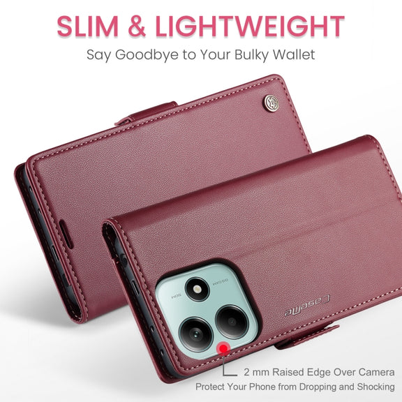 For Redmi Note 14 5G CaseMe 023 Butterfly Buckle Litchi Texture RFID Anti-theft Leather Phone Case(Red)
