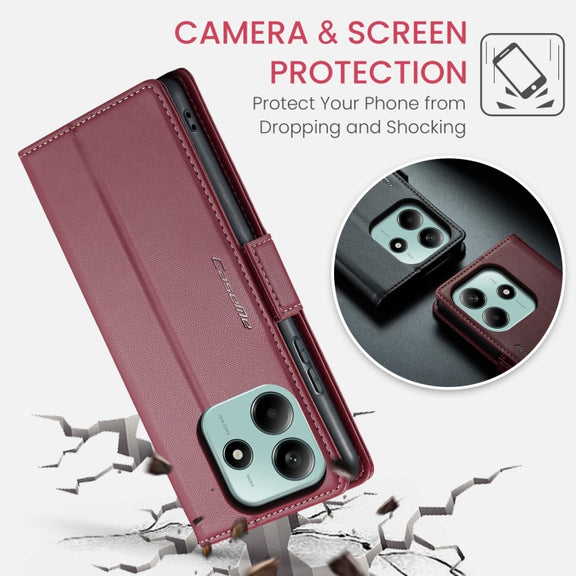 For Redmi Note 14 5G CaseMe 023 Butterfly Buckle Litchi Texture RFID Anti-theft Leather Phone Case(Red)