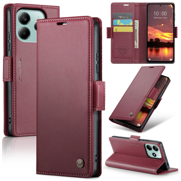 For Redmi Note 14 5G CaseMe 023 Butterfly Buckle Litchi Texture RFID Anti-theft Leather Phone Case(Red)