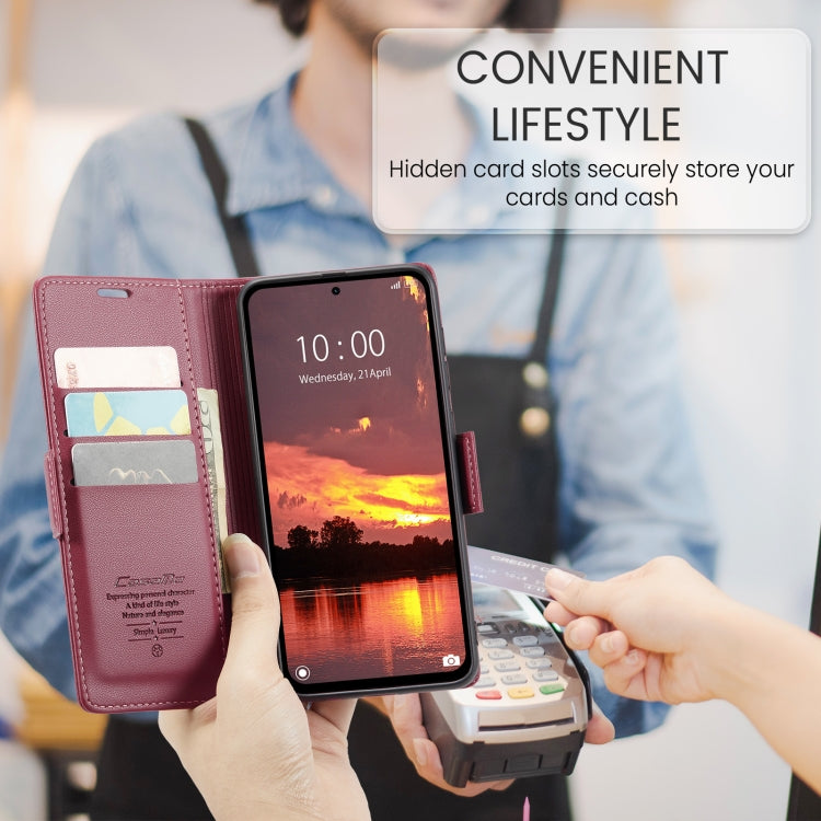 For Redmi Note 14 5G CaseMe 023 Butterfly Buckle Litchi Texture RFID Anti-theft Leather Phone Case(Red)