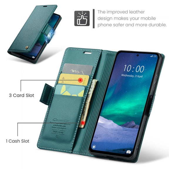 For Redmi Note 14 5G CaseMe 023 Butterfly Buckle Litchi Texture RFID Anti-theft Leather Phone Case(Green)
