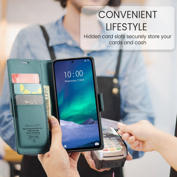 For Redmi Note 14 5G CaseMe 023 Butterfly Buckle Litchi Texture RFID Anti-theft Leather Phone Case(Green)
