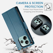 For Redmi Note 14 5G CaseMe 023 Butterfly Buckle Litchi Texture RFID Anti-theft Leather Phone Case(Blue)