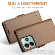 For Redmi Note 14 5G CaseMe 023 Butterfly Buckle Litchi Texture RFID Anti-theft Leather Phone Case(Brown)