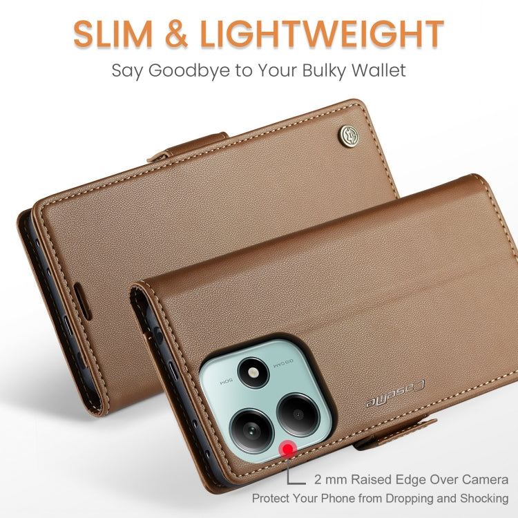 For Redmi Note 14 5G CaseMe 023 Butterfly Buckle Litchi Texture RFID Anti-theft Leather Phone Case(Brown)