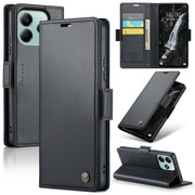 For Redmi Note 14 5G CaseMe 023 Butterfly Buckle Litchi Texture RFID Anti-theft Leather Phone Case(Black)