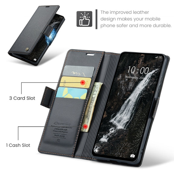 For Redmi Note 14 5G CaseMe 023 Butterfly Buckle Litchi Texture RFID Anti-theft Leather Phone Case(Black)