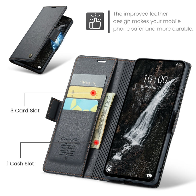 For Redmi Note 14 5G CaseMe 023 Butterfly Buckle Litchi Texture RFID Anti-theft Leather Phone Case(Black)